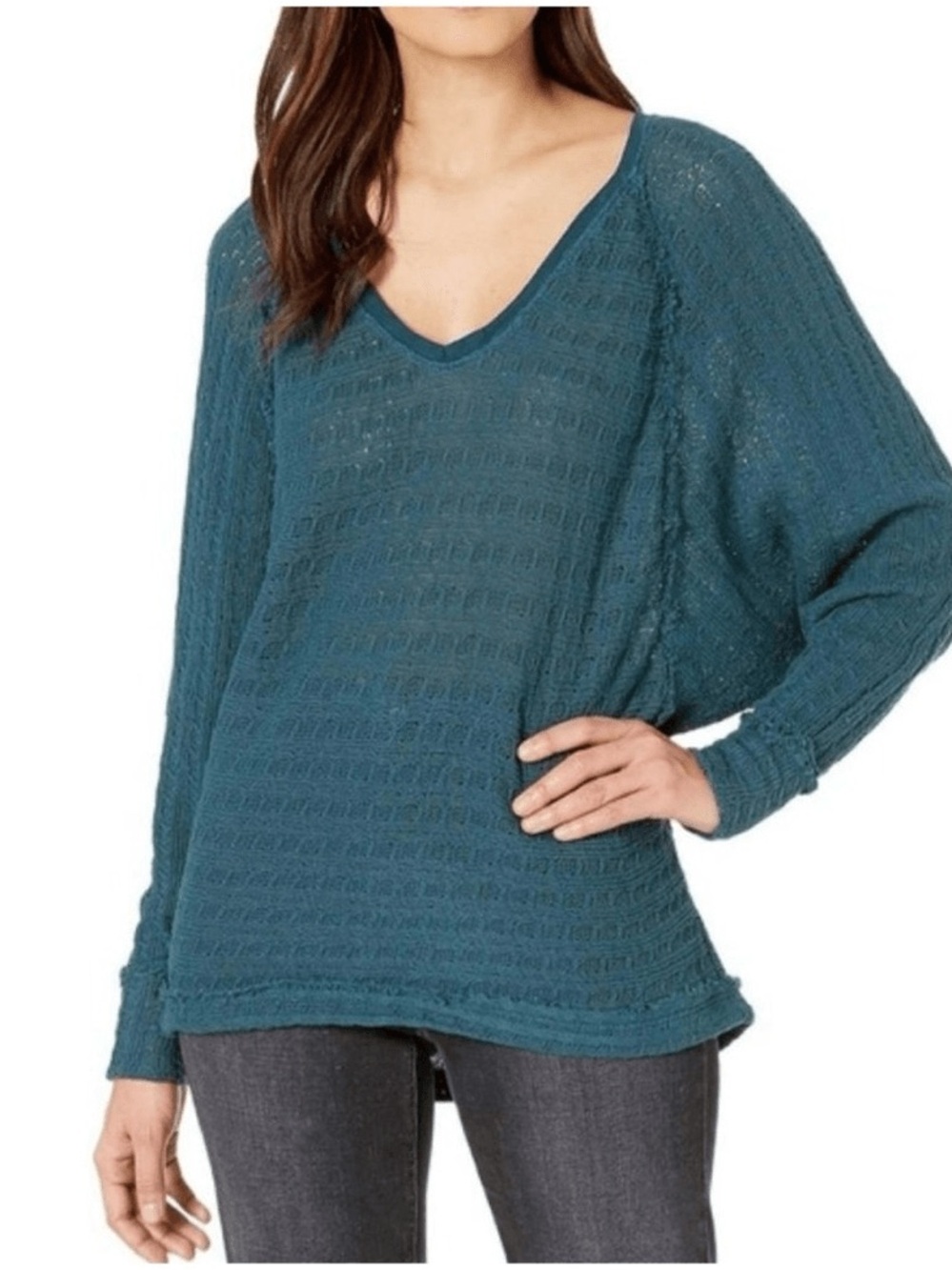 FP We The Free Teal Thien’s Hacci Long Sleeve Knit Top